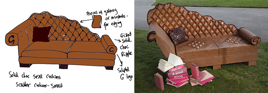 Galaxy chocolate sofa sketch and finished piece